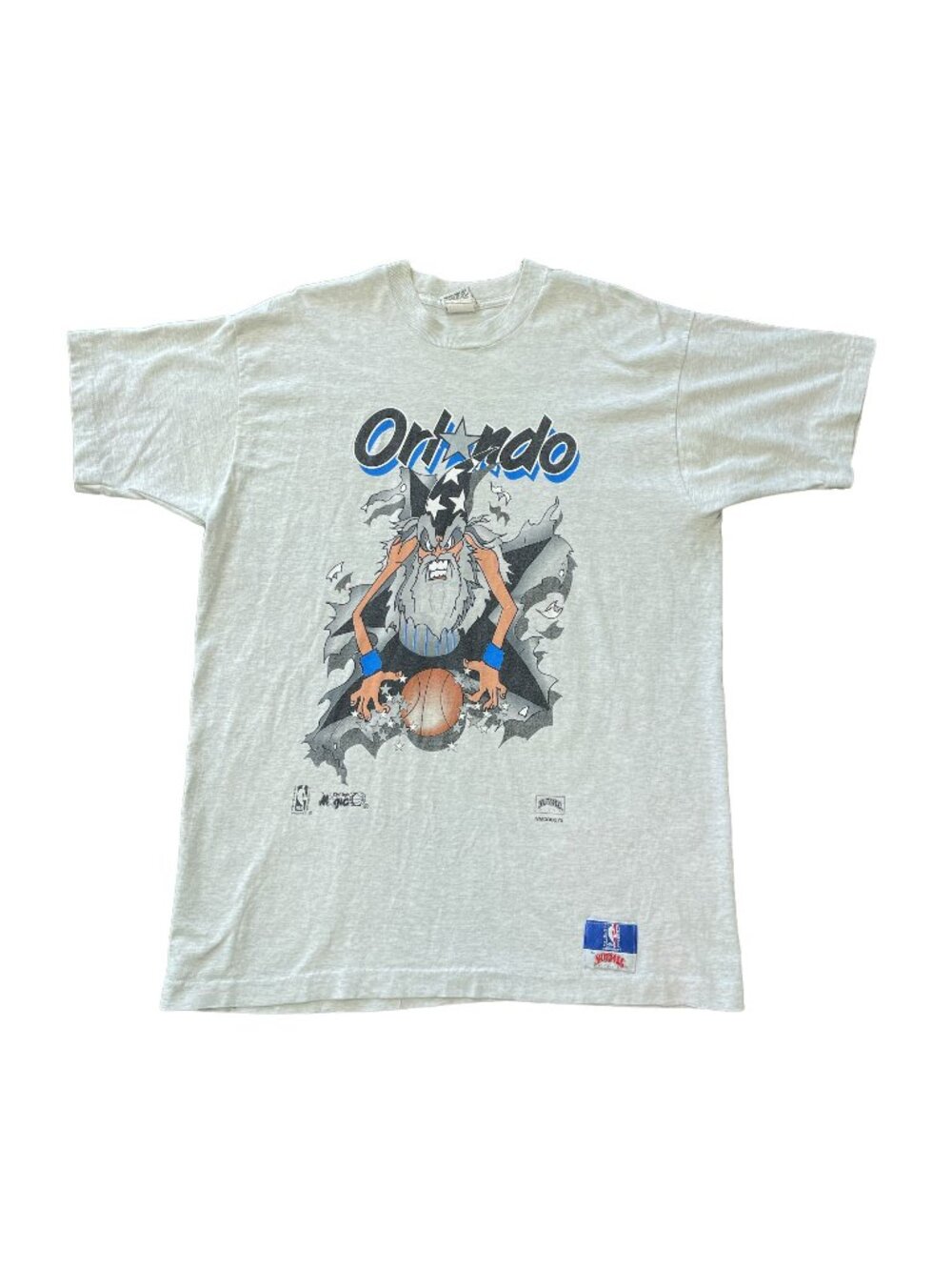 Vintage Nutmeg Orlando Magic Wizard Double Sided Grey T-Shirt - Size XL